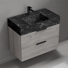 Floating Bathroom Vanity, Modern, 32 inch, Black Marble Style Sink